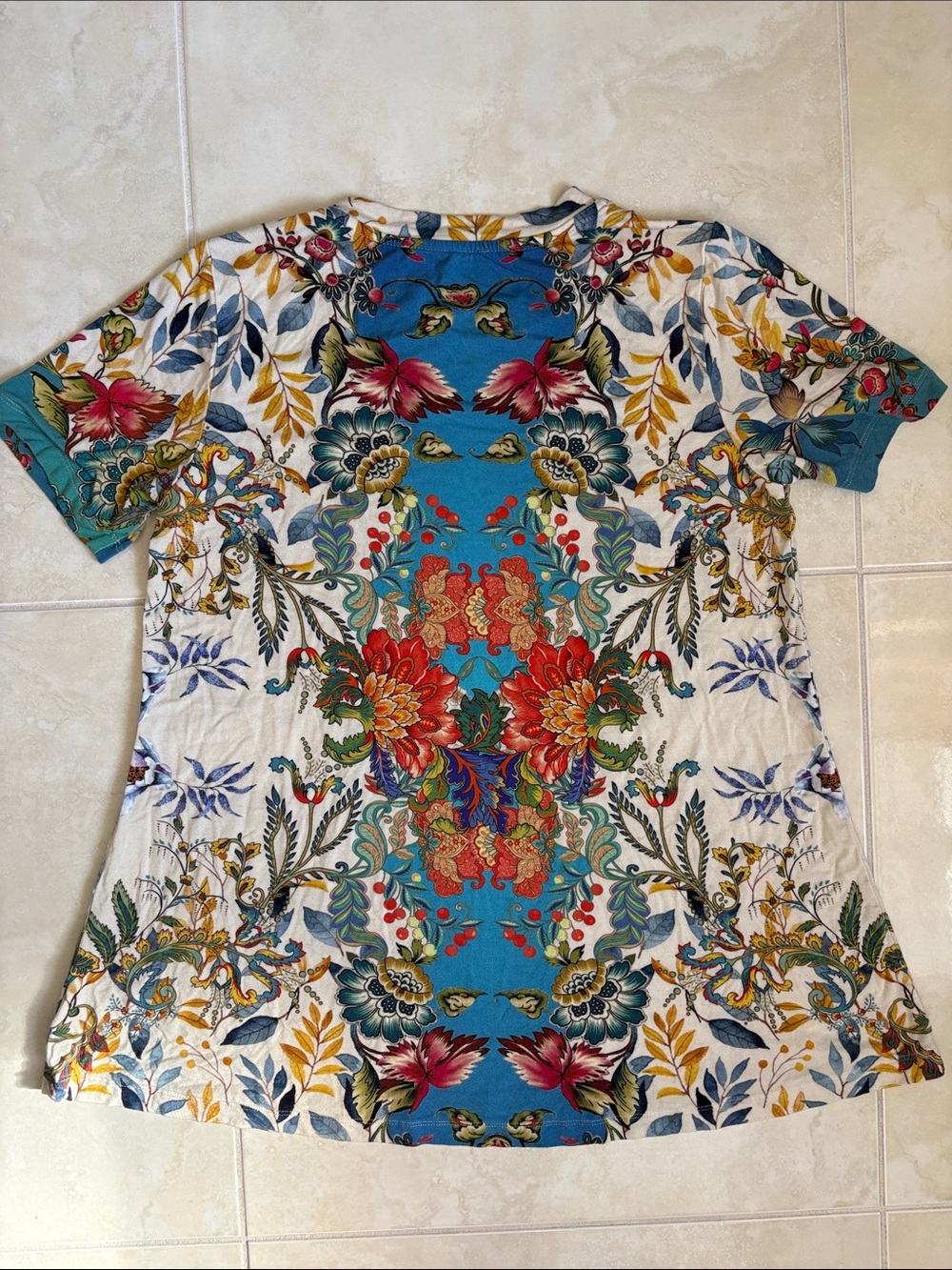 Johnny Was Blue Multi Floral Short Sleeve Tee - Picture 9 of 10